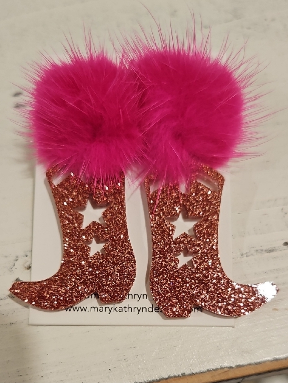 Sparkling Pink Pom Cowboy Boot Earrings